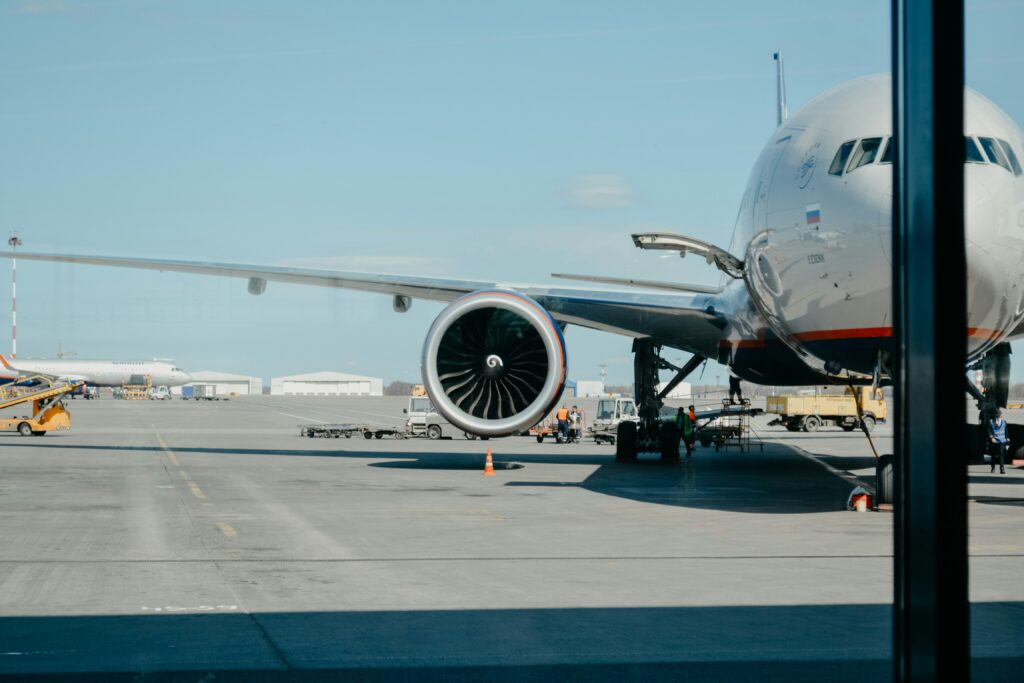 A plane at an airport