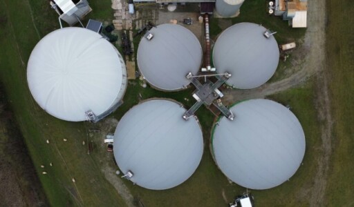 Aerial view of methane digester plant